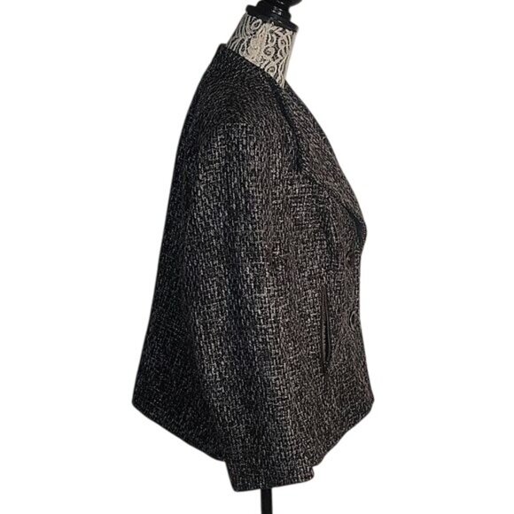 HALOGEN Vintage Black Tweed Double-Breasted Womens Jacket Button Closure Pocket - Picture 6 of 9